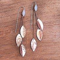 Hammered Sterling Silver and Copper Dangle Earrings,'Summer Glisten'