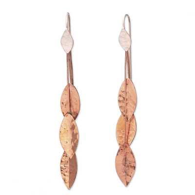 Sterling silver and copper dangle earrings, 'Summer Glisten' - Hammered Sterling Silver and Copper Dangle Earrings