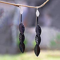 Sterling silver and copper dangle earrings, 'Summer Dark' - Leaf-Shaped Sterling Silver and Dark Copper Earrings