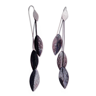 Ohrhänger aus Sterlingsilber und Kupfer - Blattförmige Ohrringe aus Sterlingsilber und dunklem Kupfer
