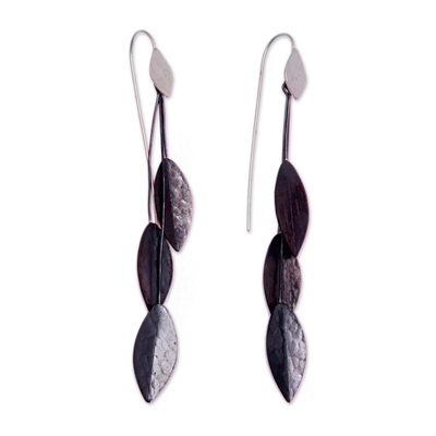 Sterling silver and copper dangle earrings, 'Summer Dark' - Leaf-Shaped Sterling Silver and Dark Copper Earrings