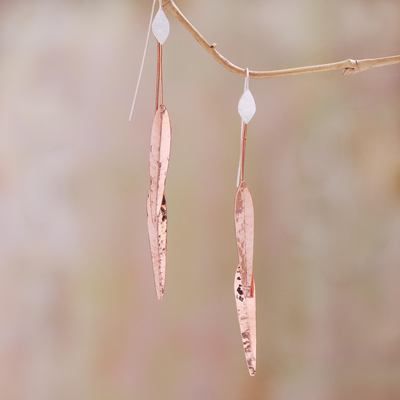 Sterling silver and copper dangle earrings, 'Summer Points' - Handcrafted Sterling Silver and Copper Dangle Earrings