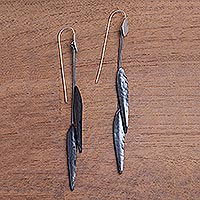 Sterling silver and copper dangle earrings, 'Dark Summer Points'