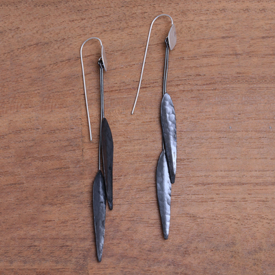 Sterling silver and copper dangle earrings, 'Dark Summer Points' - Sterling Silver and Dark Copper Dangle Earrings from Bali