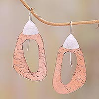 Sterling silver and copper dangle earrings, 'Glistening Lakes' - Sterling Silver and Glistening Copper Dangle Earrings