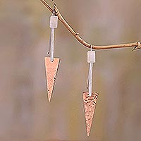 Sterling silver and copper dangle earrings, 'Glistening Triangles'