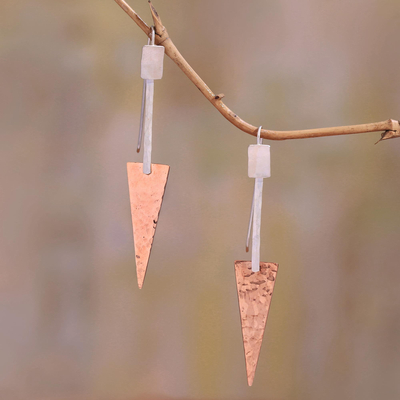 Sterling silver and copper dangle earrings, 'Glistening Triangles' - Triangular Sterling Silver and Copper Dangle Earrings