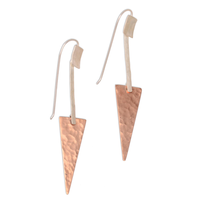 Sterling silver and copper dangle earrings, 'Glistening Triangles' - Triangular Sterling Silver and Copper Dangle Earrings