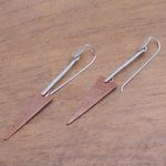 Sterling silver and copper dangle earrings, 'Glistening Triangles' - Triangular Sterling Silver and Copper Dangle Earrings