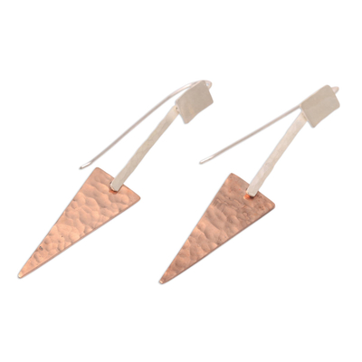 Ohrhänger aus Sterlingsilber und Kupfer - Dreieckige Ohrhänger aus Sterlingsilber und Kupfer