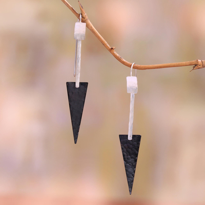 Sterling silver and copper dangle earrings, Dark Triangles