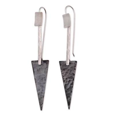 Sterling silver and copper dangle earrings, 'Dark Triangles' - Triangular Sterling Silver and Dark Copper Dangle Earrings