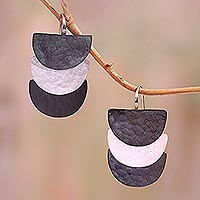 Sterling silver and copper dangle earrings, 'Dark Modern Sunset' - Semicircular Sterling Silver and Dark Copper Dangle Earrings