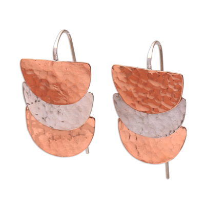 Sterling silver and copper dangle earrings, 'Modern Sunset' - Semicircle Sterling Silver and Copper Dangle Earrings
