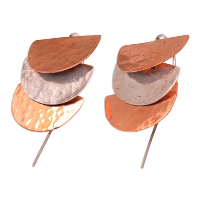 Pendientes colgantes de plata de primera ley y cobre - Pendientes colgantes de plata de ley y cobre en forma de semicírculo