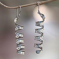 Sterling silver dangle earrings, 'Spiral Shine'