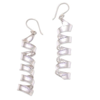 Sterling silver dangle earrings, 'Spiral Shine' - Spiral-Shaped Sterling Silver Dangle Earrings from Bali