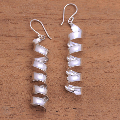 Sterling silver dangle earrings, 'Spiral Shine' - Spiral-Shaped Sterling Silver Dangle Earrings from Bali