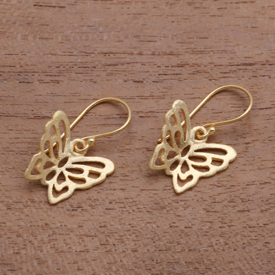 Ohrhänger aus vergoldetem Sterlingsilber - Ohrhänger mit Schmetterlingen aus 18 Karat vergoldetem Sterlingsilber