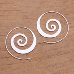 Sterling silver half-hoop earrings, 'Spiral Loop' - Spiral-Shaped Sterling Silver Half-Hoop Earrings from Bali