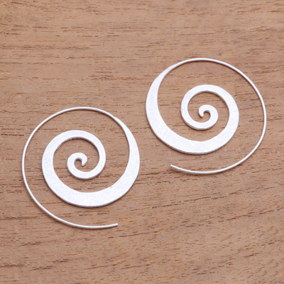 Sterling silver half-hoop earrings, 'Spiral Loop' - Spiral-Shaped Sterling Silver Half-Hoop Earrings from Bali