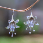 Sterling silver drop earrings, 'Bloom Time' - Handcrafted Floral Sterling Silver Drop Earrings from Bali
