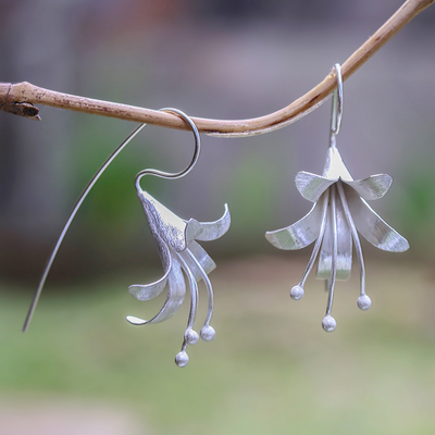 Sterling silver drop earrings, 'Bloom Time' - Handcrafted Floral Sterling Silver Drop Earrings from Bali