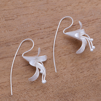Sterling silver drop earrings, 'Bloom Time' - Handcrafted Floral Sterling Silver Drop Earrings from Bali