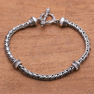Kettenarmband aus Sterlingsilber, 'Schlangenschuppen'. - Sterling Silber Naga-Kettenarmband aus Bali