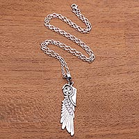 Men's sterling silver pendant necklace, 'Wing of Wisdom'