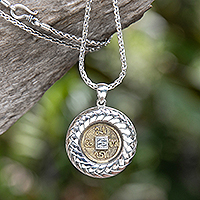 Men's sterling silver pendant necklace, 'Ancient Words'
