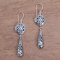 Floral Sterling Silver Dangle Earrings Crafted in Bali,'Ubud Garden'
