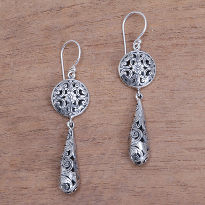Sterling silver dangle earrings, 'Ubud Garden' - Floral Sterling Silver Dangle Earrings Crafted in Bali