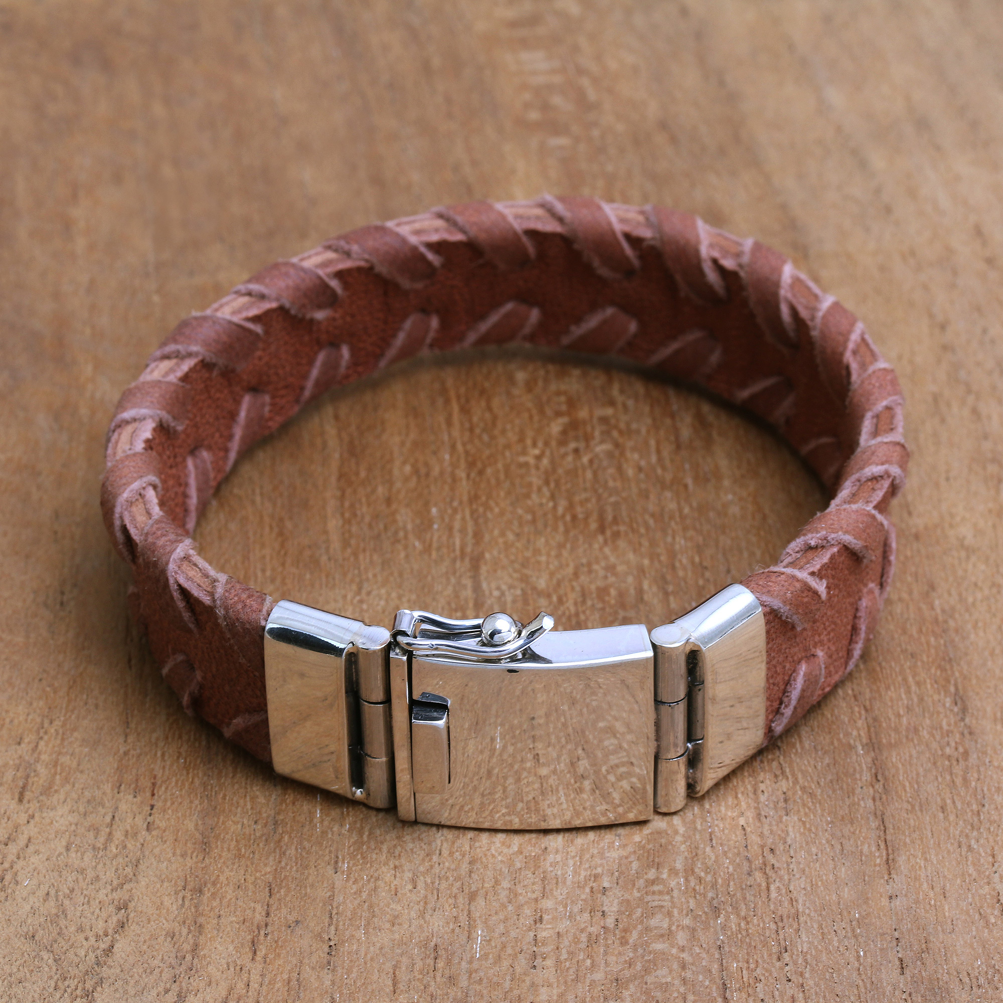 Men's Leather Wristband Bracelet - Bold Brown