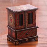 Batik wood jewelry chest, 'Parang Flowers' - Floral Batik Wood Jewelry Chest from Java