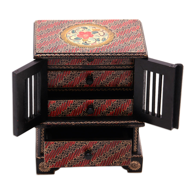 Batik wood jewelry chest, 'Parang Flowers' - Floral Batik Wood Jewelry Chest from Java