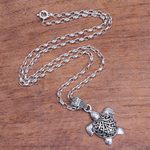 Gold accented sterling silver pendant necklace, 'Sea Turtle Magic' - Sea Turtle Gold Accented Sterling Silver Pendant Necklace
