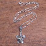 Gold accented sterling silver pendant necklace, 'Sea Turtle Magic' - Sea Turtle Gold Accented Sterling Silver Pendant Necklace