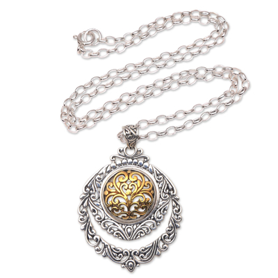 Gold accented sterling silver pendant necklace, 'Jungle Roots' - Patterned Gold Accented Sterling Silver Pendant Necklace