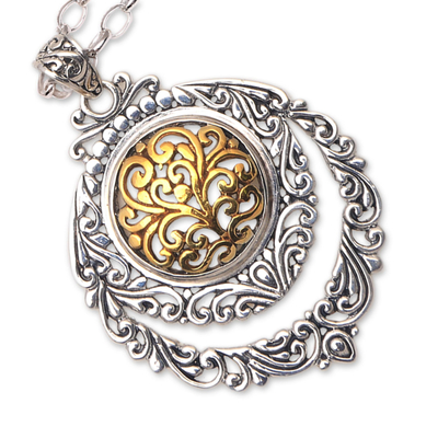 Collar con colgante de plata esterlina con detalles dorados - Collar con colgante de plata esterlina con detalles en oro estampado
