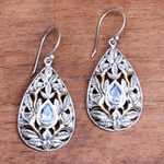 Gold-accented blue topaz dangle earrings, 'Hidden Jungle' - Leaf Motif Gold-Accented Blue Topaz Dangle Earrings