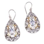 Gold-accented blue topaz dangle earrings, 'Hidden Jungle' - Leaf Motif Gold-Accented Blue Topaz Dangle Earrings