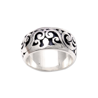 Sterling silver band ring, 'Ancient Vine' - Vine Pattern Sterling Silver Band Ring from Bali