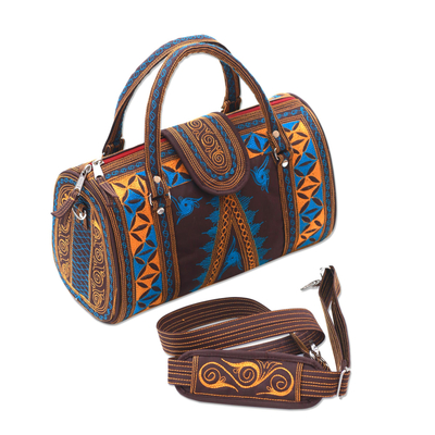 Embroidered Cotton Handle Handbag in Saffron and Teal - Banda Bay