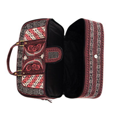 Bolsa de viaje de algodón - Bolso de viaje de algodón bordado en clavel y marfil