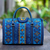 Cotton handbag, 'Teal Sultanate' (14.5 inch) - Embroidered Cotton Handbag in Teal and Saffron (14.5 in.) thumbail