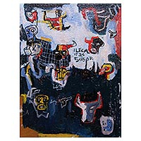 'The Heritage' - Signed Bull-Themed Abstract Painting from Java