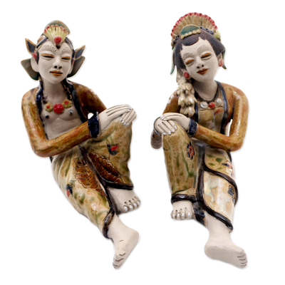 Ceramic Relaxing Loro Blonyo Sculptures from Java (Pair)