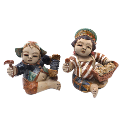 Ceramic figurines, 'Gamelan Loro Blonyo' (pair) - Musical Ceramic Loro Blonyo Figurines from Java (Pair)