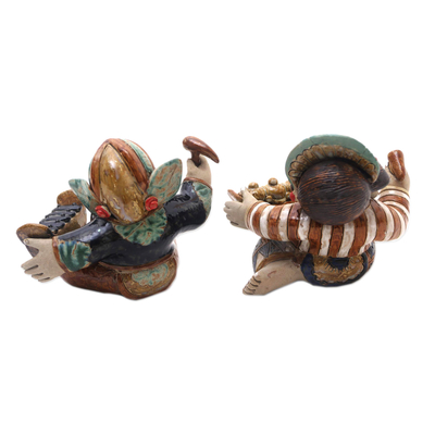 Figuritas de cerámica, (par) - Figuras Musicales de Loro Blonyo de Cerámica de Java (Pareja)